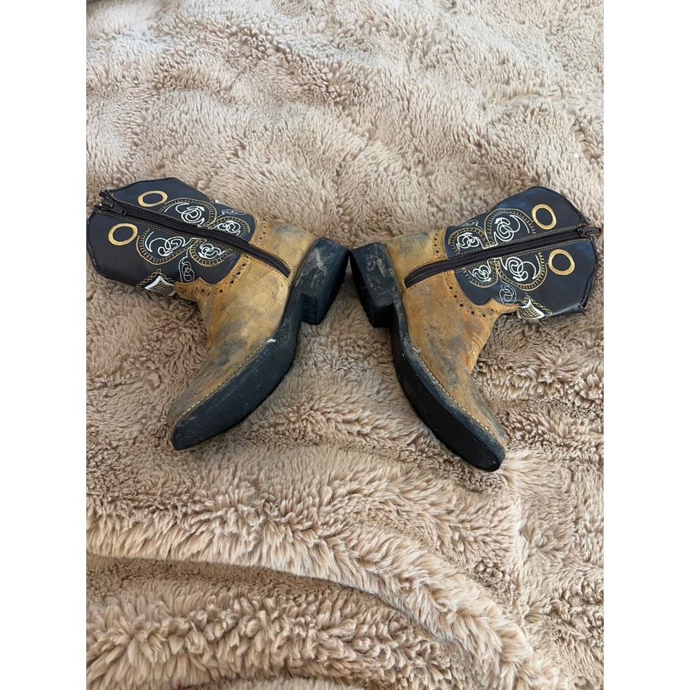 White Diamond Toddler Western Cowboy Boots Tan Brown Embroidered  Zip Size 6T